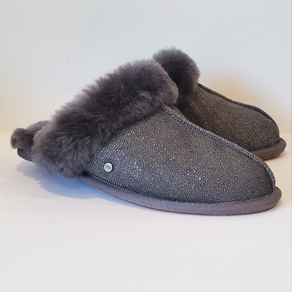 New UGG Scuffette II Caviar Gray Metallic Mule Slip On Slipper Sz